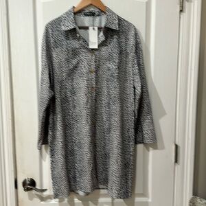SHEILAY Sz S oversized, leopard pattern button up long sleeve dress NWT